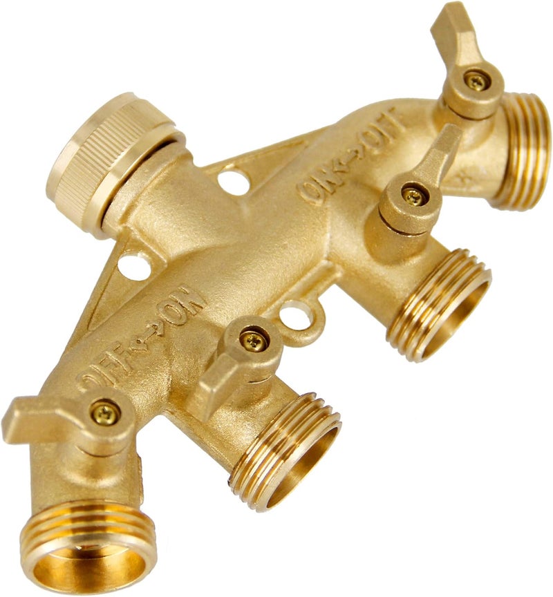 Lifynste 4 Way Brass Hose Splitter, 3/4" Heavy-Duty Brass Garden Hose Splitter, Garden Hose Adapter Connector - Image 2